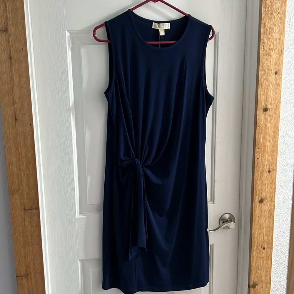 NWT…MICHAEL Michael Kors Blue Crew Neck Sheath Midi Dress